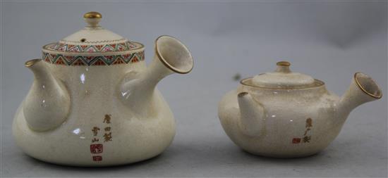 Two Japanese Satsuma pottery wine pots and covers, Meiji period, made for the Home market, 5cm.